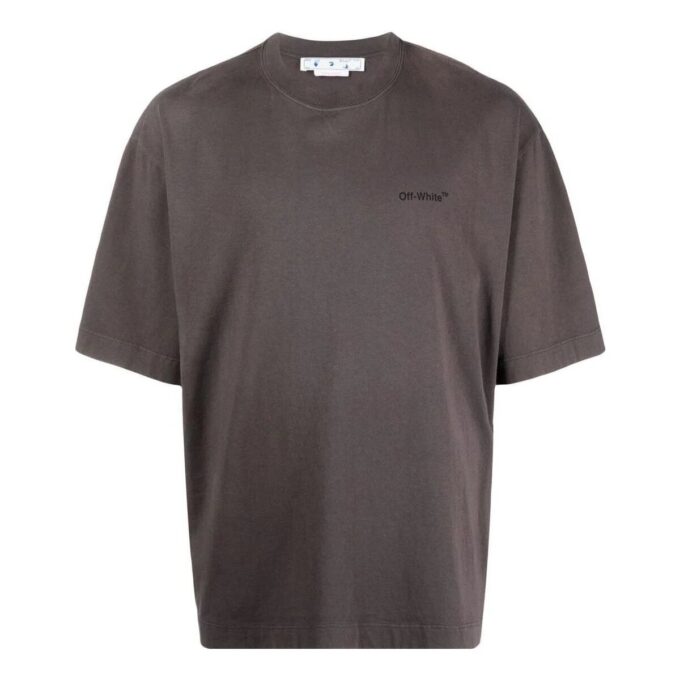 Off-White Men’ s SS22 Back Classic Logo Printing Round Neck Short Sleeve Ordinary Version Brown T-Shirt