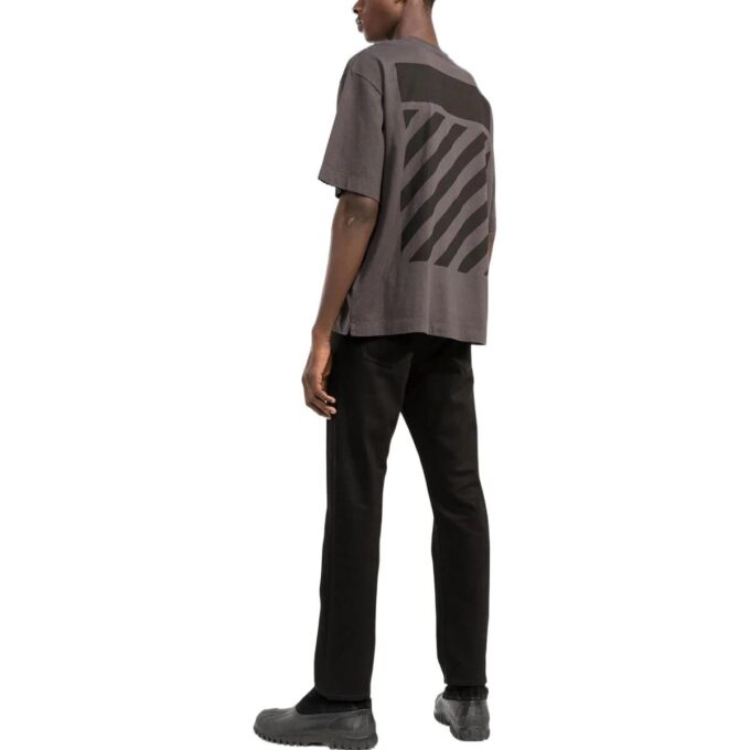Off-White Men’ s SS22 Back Classic Logo Printing Round Neck Short Sleeve Ordinary Version Brown T-Shirt