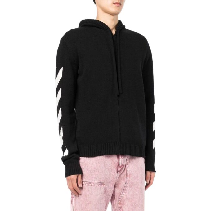 Off-White Men’ s SS22 Back Classic Logo Printing Zipper Hooded Long Sleeves Ordinary Version Black
