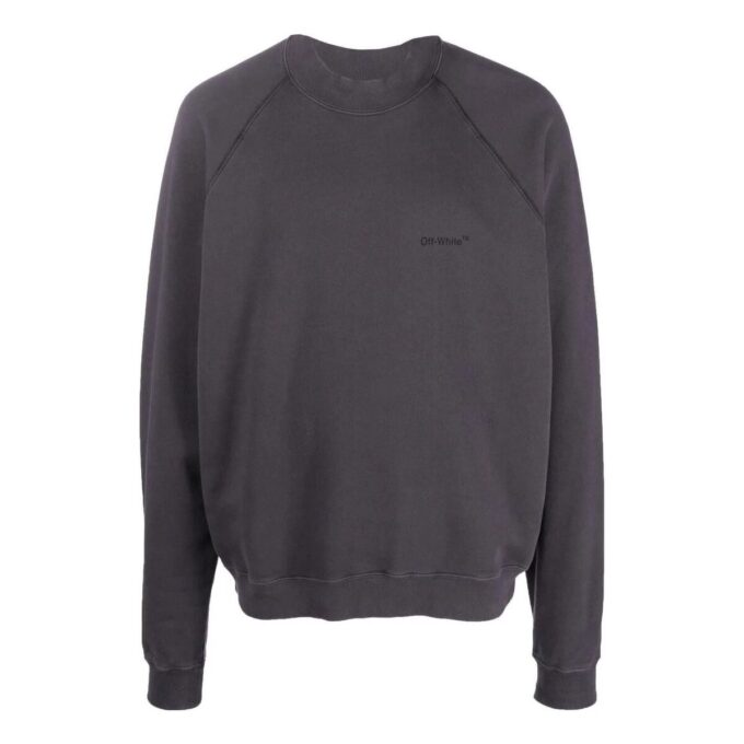Off-White Men’ s SS22 Back Logo Printing Round Neck Pullover Long Sleeves Ordinary Version Dark Grey