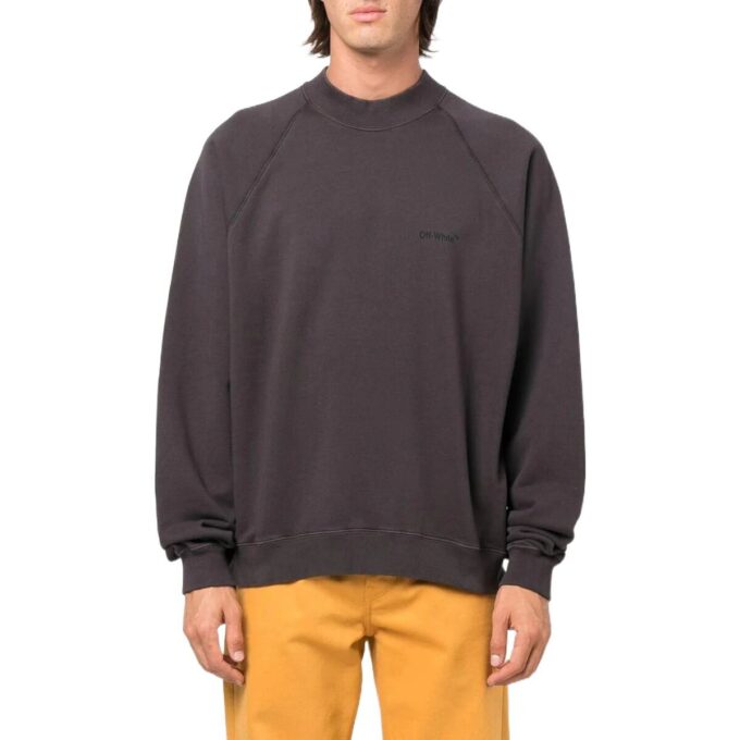 Off-White Men’ s SS22 Back Logo Printing Round Neck Pullover Long Sleeves Ordinary Version Dark Grey