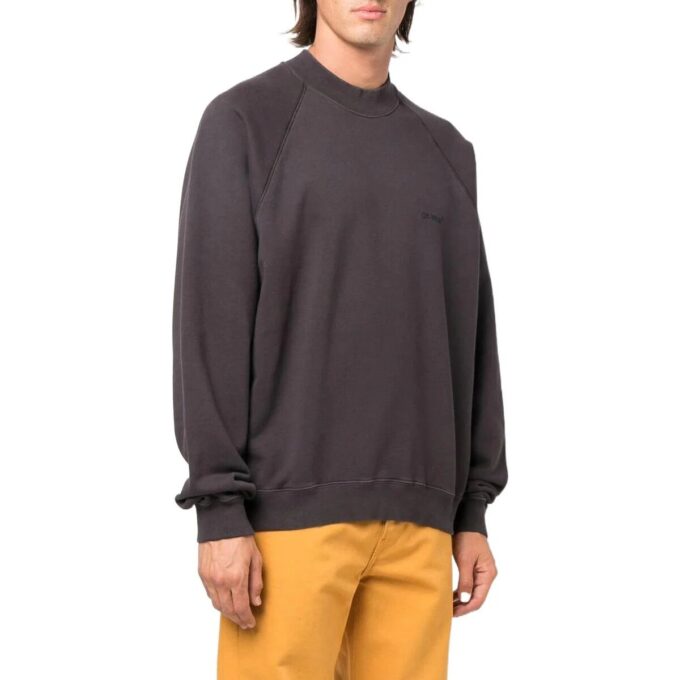 Off-White Men’ s SS22 Back Logo Printing Round Neck Pullover Long Sleeves Ordinary Version Dark Grey