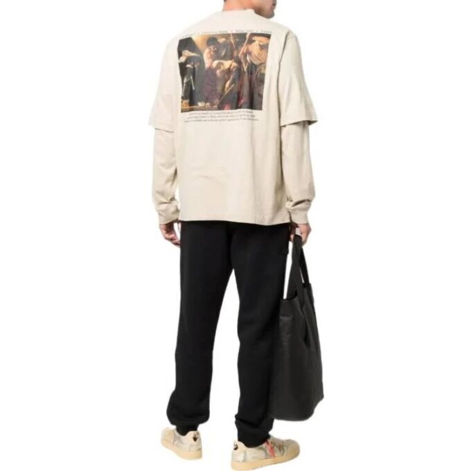Off-White Men’ s SS22 Back Painting Printing Long Sleeves Loose Fit T-Shirt