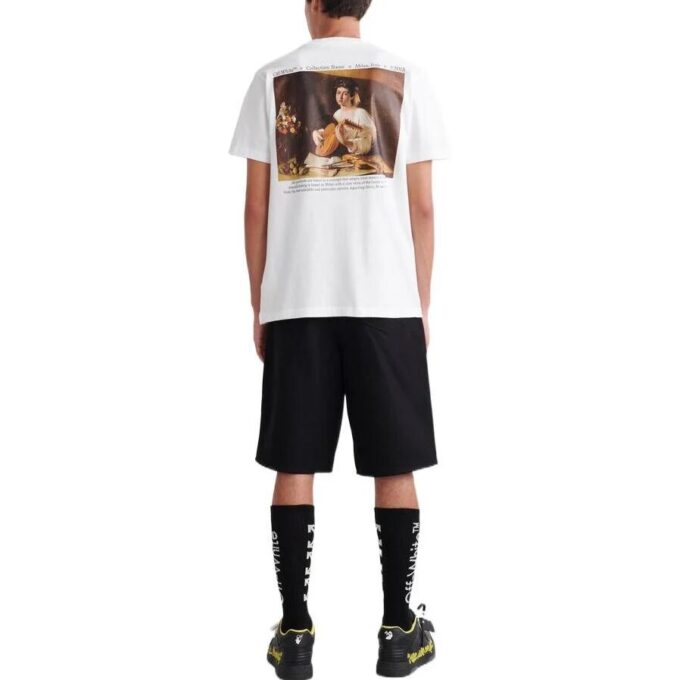 Off-White Men’ s SS22 Back Painting Printing Round Neck Short Sleeve White T-Shirt