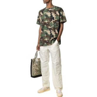 Off-White Men’ s SS22 Camouflage Pattern Round Neck Short Sleeve Version Green T-Shirt Off-White Men’ s SS22 Camouflage Pattern Round Neck Short Sleeve Version Green T-Shirt