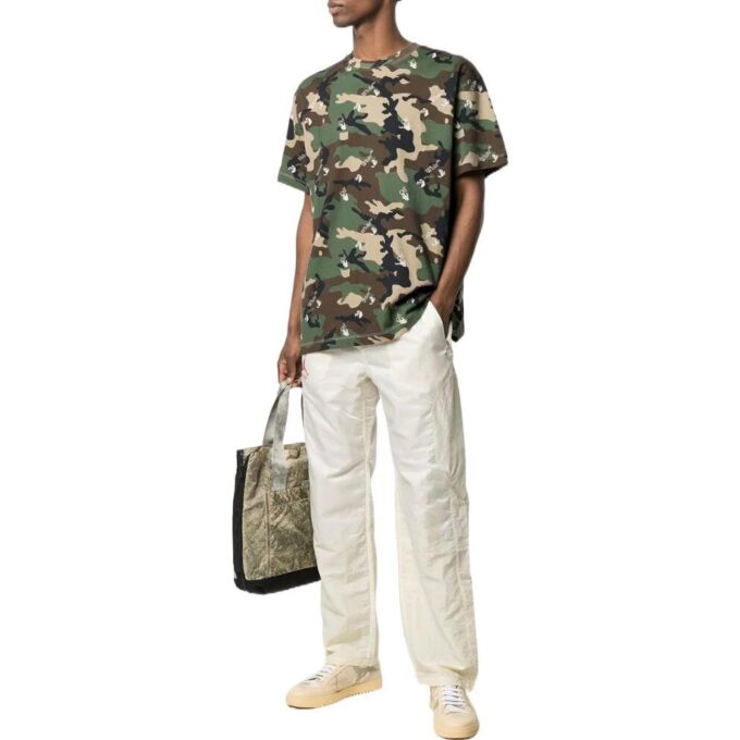 Off-White Men’ s SS22 Camouflage Pattern Round Neck Short Sleeve Version Green T-Shirt