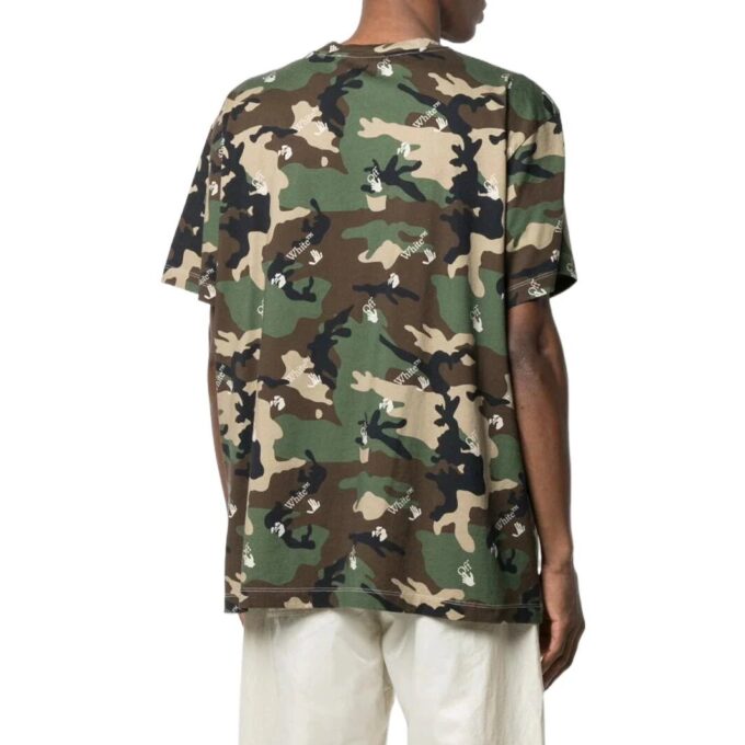 Off-White Men’ s SS22 Camouflage Pattern Round Neck Short Sleeve Version Green T-Shirt