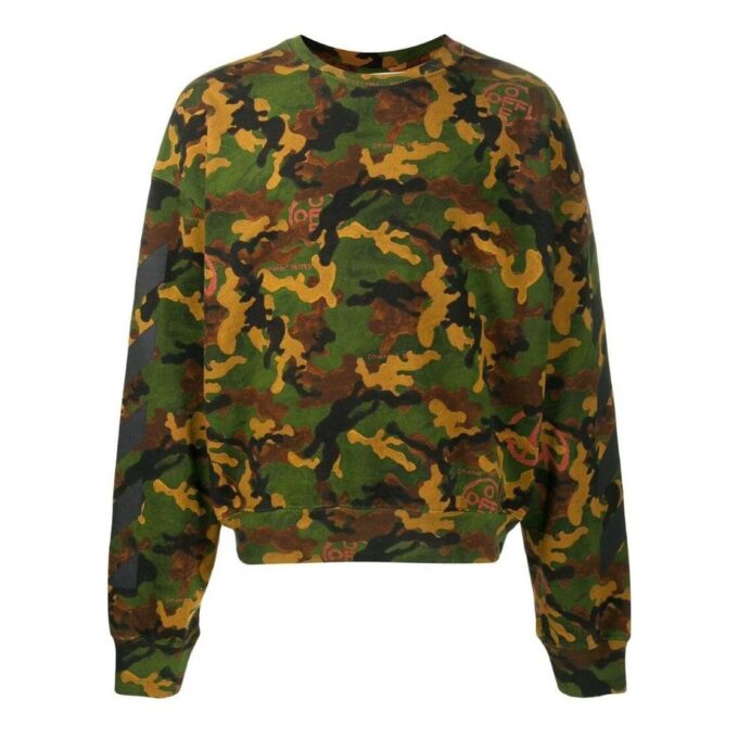Off-White Men’ s SS22 Camouflage Printing Round Neck Pullover Version Green