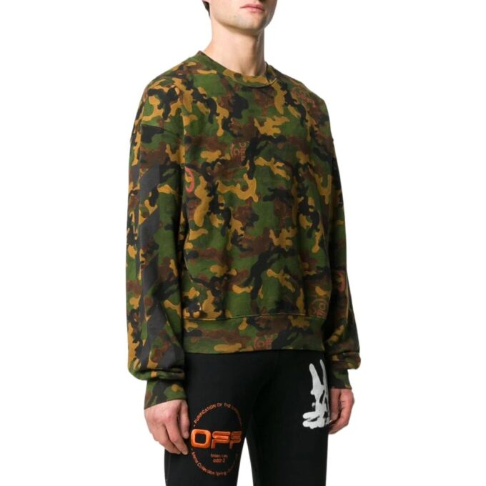 Off-White Men’ s SS22 Camouflage Printing Round Neck Pullover Version Green