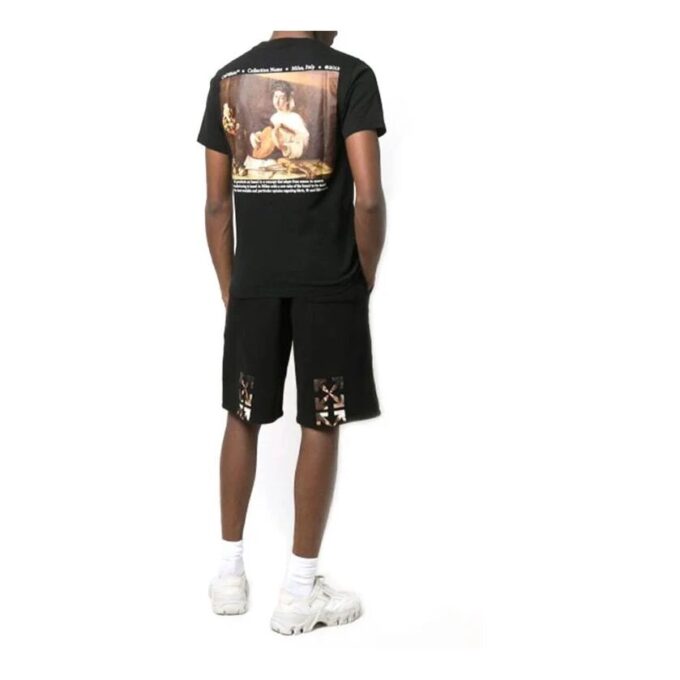 Off-White Men’ s SS22 Caravaggio Alphabet Printing Round Neck Pullover Short Sleeve Ordinary Version Black