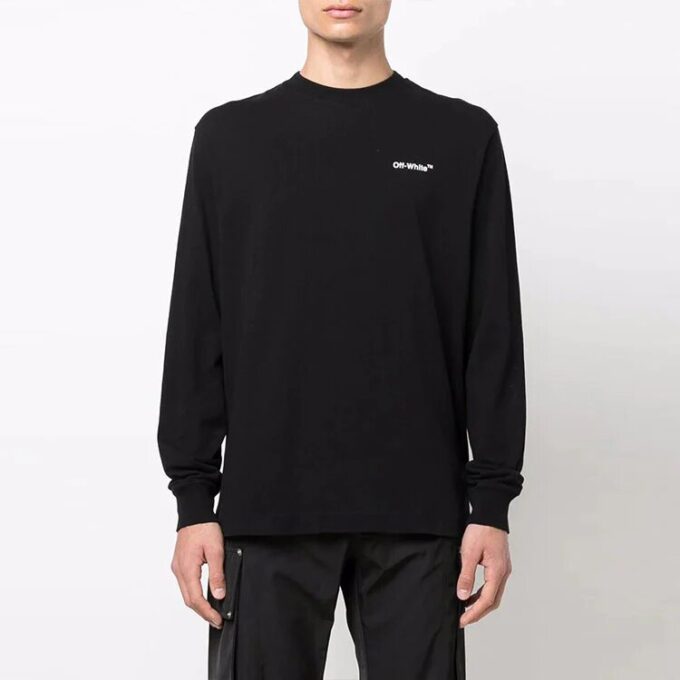 Off-White Men’ s SS22 Caravaggio Arrow Alphabet Long Sleeves Loose Fit Black T-Shirt