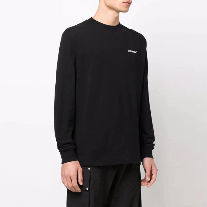Off-White Men’ s SS22 Caravaggio Arrow Alphabet Long Sleeves Loose Fit Black T-Shirt
