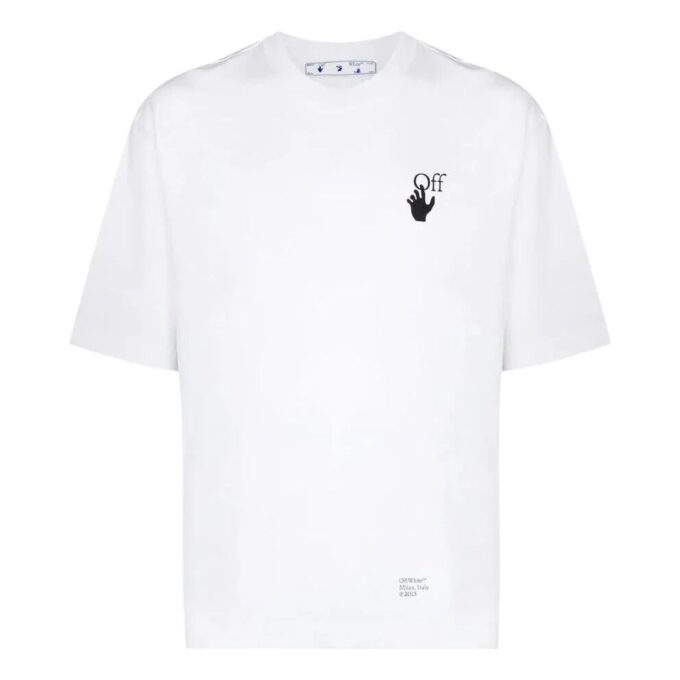 Off-White Men’ s SS22 Caravaggio Arrow Pattern Logo Printing Round Neck Short Sleeve White T-Shirt
