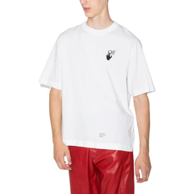 Off-White Men’ s SS22 Caravaggio Arrow Pattern Logo Printing Round Neck Short Sleeve White T-Shirt
