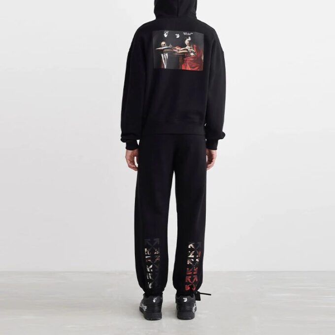 Off-White Men’ s SS22 Caravaggio Painting Printing Hooded Long Sleeves Black