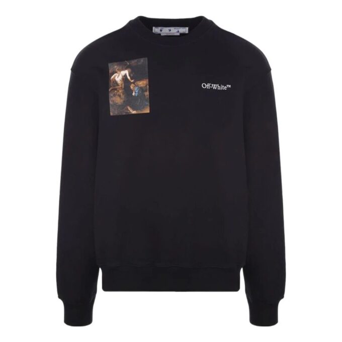 Off-White Men’ s SS22 Character Logo Printing Round Neck Long Sleeves Black