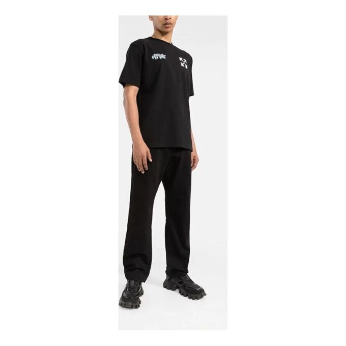 Off-White Men’ s SS22 Chest Classic Arrow Alphabet Printing Short Sleeve Black T-Shirt