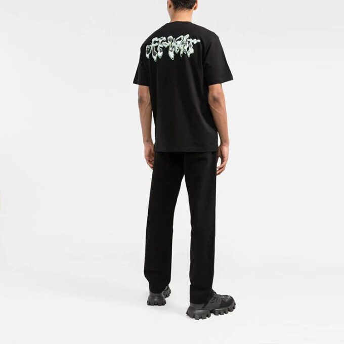 Off-White Men’ s SS22 Chest Classic Arrow Alphabet Printing Short Sleeve Black T-Shirt