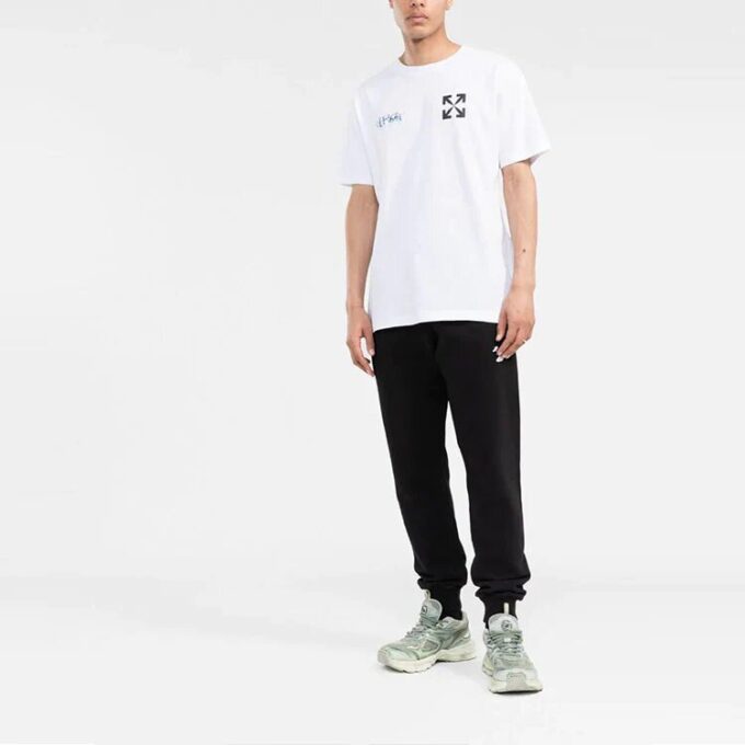 Off-White Men’ s SS22 Chest Classic Arrow Alphabet Printing Short Sleeve White T-Shirt