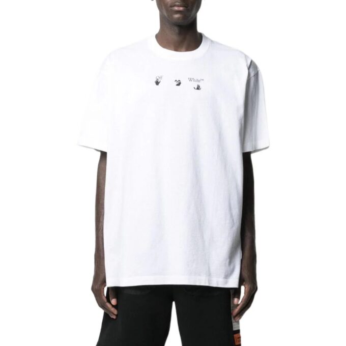 Off-White Men’ s SS22 Chest Printing Round Neck Pullover Short Sleeve White T-Shirt