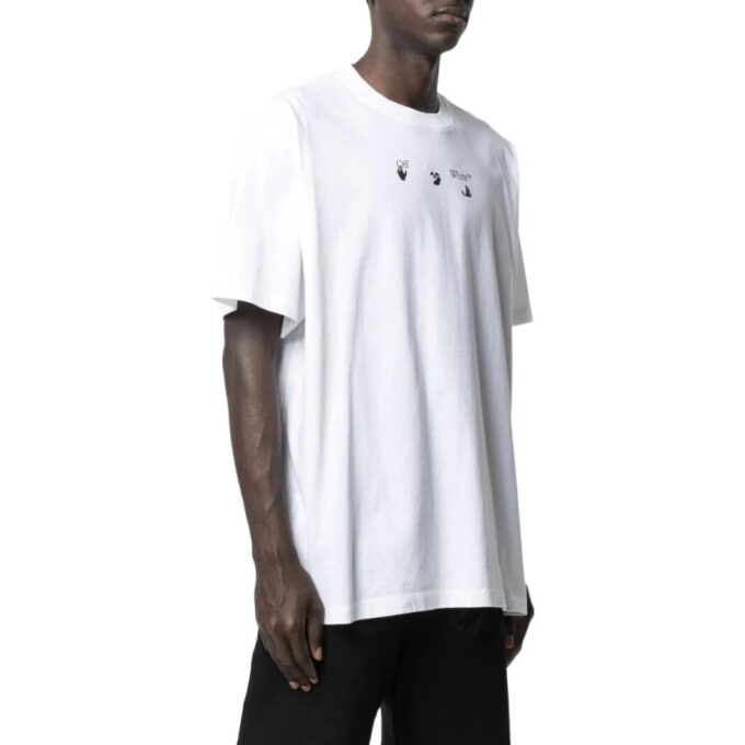 Off-White Men’ s SS22 Chest Printing Round Neck Pullover Short Sleeve White T-Shirt