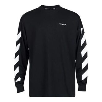 Off-White Men’ s SS22 Diag Alphabet Stripe Pattern Pullover Long Sleeves Loose Fit Black T-Shirt Off-White Men’ s SS22 Diag Alphabet Stripe Pattern Pullover Long Sleeves Loose Fit Black T-Shirt