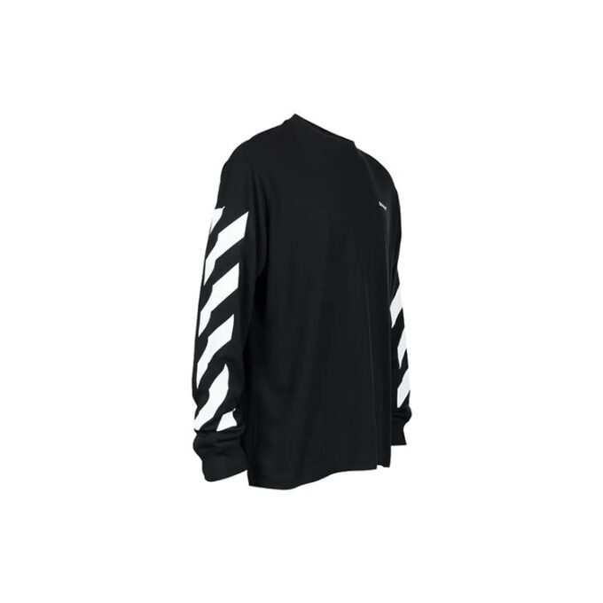 Off-White Men’ s SS22 Diag Alphabet Stripe Pattern Pullover Long Sleeves Loose Fit Black T-Shirt
