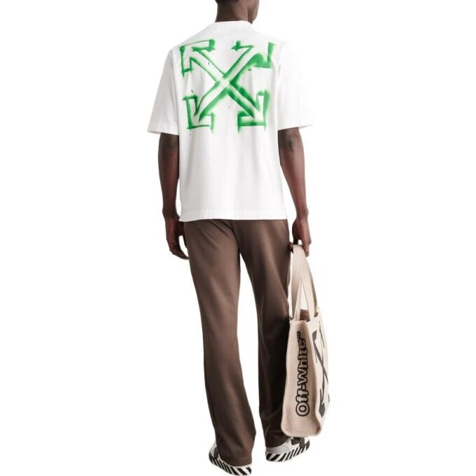 Off-White Men’ s SS22 Diagonal Arrow Spray Painting Short Sleeve Loose Fit White T-Shirt