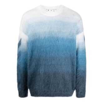 Off-White Men’ s SS22 Gradient Stripe Printing Pullover Round Neck Long Sleeves Wool Sweater Version Blue Off-White Men’ s SS22 Gradient Stripe Printing Pullover Round Neck Long Sleeves Wool Sweater Version Blue