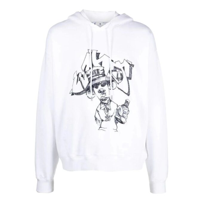 Off-White Men’ s SS22 Graffiti Printing Drawstring Loose Fit White