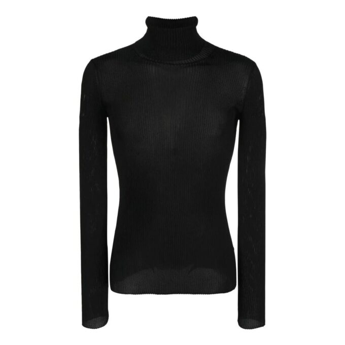 Off-White Men’ s SS22 Helvet Ribbed Slim Fit Wool Sweater Black