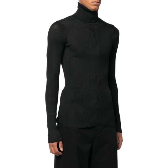 Off-White Men’ s SS22 Helvet Ribbed Slim Fit Wool Sweater Black