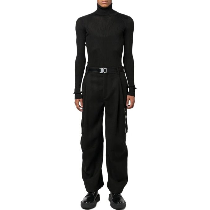 Off-White Men’ s SS22 Helvet Ribbed Slim Fit Wool Sweater Black