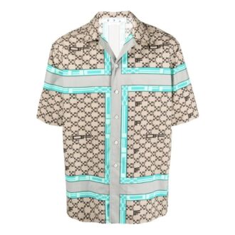 Off-White Men’ s SS22 Lapel Logo Printing Short Sleeve Version Beige Shirt Off-White Men’ s SS22 Lapel Logo Printing Short Sleeve Version Beige Shirt