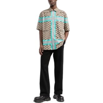 Off-White Men’ s SS22 Lapel Logo Printing Short Sleeve Version Beige Shirt Off-White Men’ s SS22 Lapel Logo Printing Short Sleeve Version Beige Shirt
