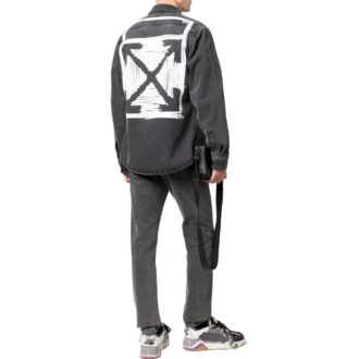Off-White Men’ s SS22 Lapel Long Sleeves Denim Gray Shirt Off-White Men’ s SS22 Lapel Long Sleeves Denim Gray Shirt