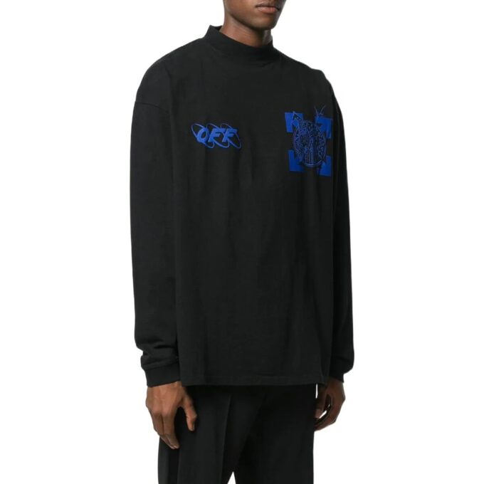 Off-White Men’ s SS22 Logo Arrow Printing Half Turtleneck Long Sleeves Black T-Shirt