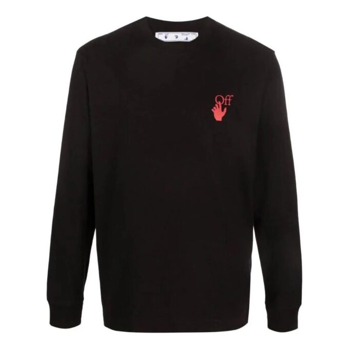 Off-White Men’ s SS22 Logo Arrow Printing Round Neck Pullover Long Sleeves Version Black