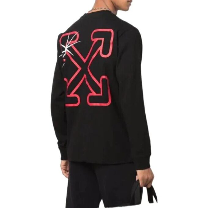 Off-White Men’ s SS22 Logo Arrow Printing Round Neck Pullover Long Sleeves Version Black