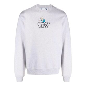Off-White Men’ s SS22 Logo Cartoon Printing Round Neck Pullover Loose Fit Gray