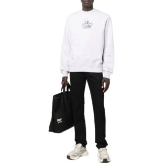 Off-White Men’ s SS22 Logo Cartoon Printing Round Neck Pullover Loose Fit Gray