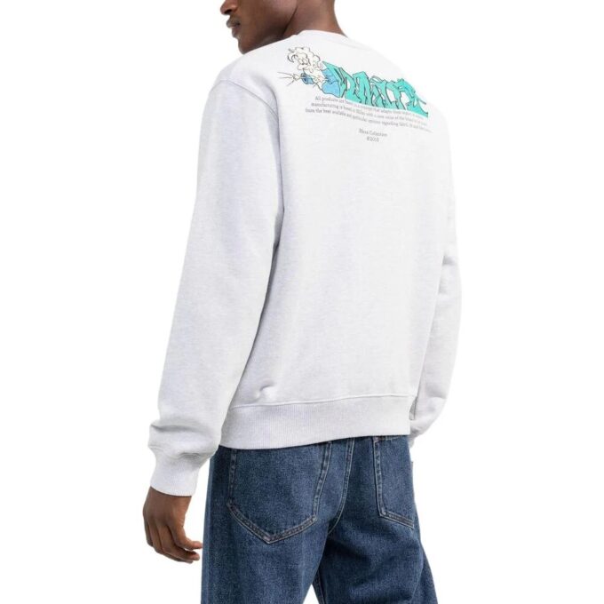 Off-White Men’ s SS22 Logo Cartoon Printing Round Neck Pullover Loose Fit Gray