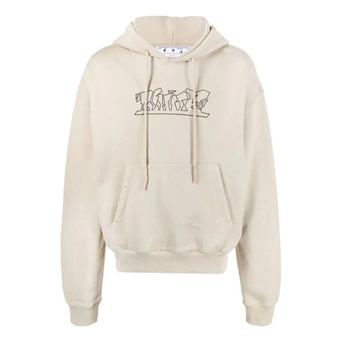 Off-White Men’ s SS22 Logo Embroidered Cotton Hooded Long Sleeves Version Khaki