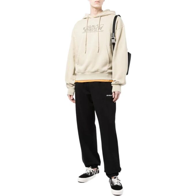 Off-White Men’ s SS22 Logo Embroidered Cotton Hooded Long Sleeves Version Khaki