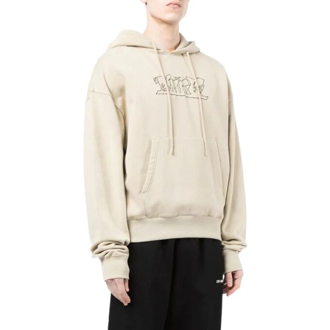 Off-White Men’ s SS22 Logo Embroidered Cotton Hooded Long Sleeves Version Khaki