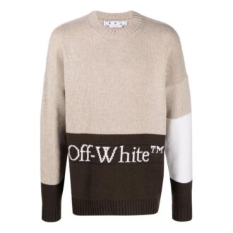 Off-White Men’ s SS22 Logo Intarsia Colorblock Wool Sweater Beige