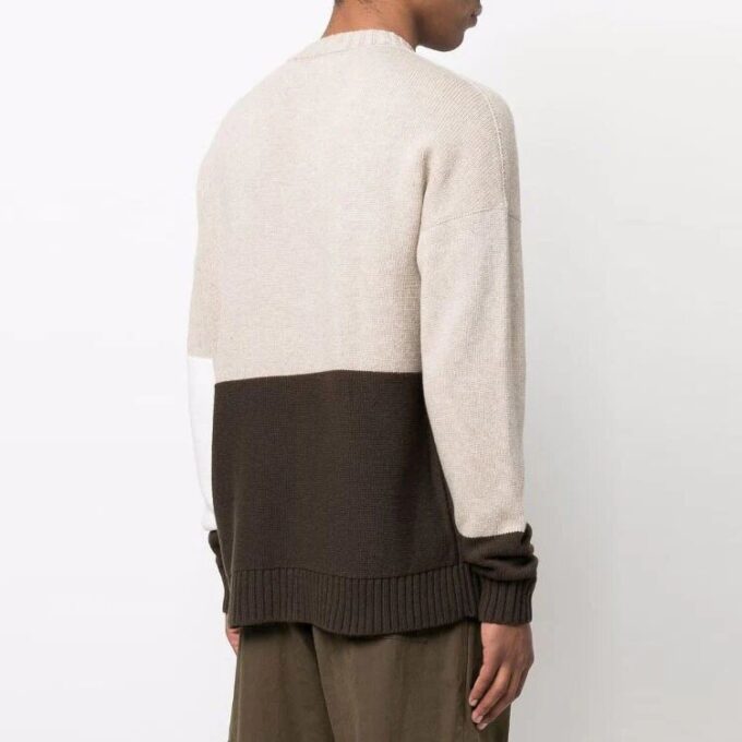 Off-White Men’ s SS22 Logo Intarsia Colorblock Wool Sweater Beige