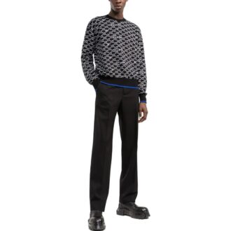 Off-White Men’ s SS22 Logo Intarsia Knit Round Neck Long Sleeves Wool Sweater Black