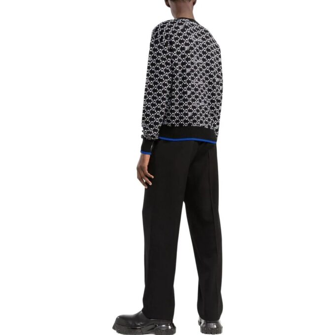 Off-White Men’ s SS22 Logo Intarsia Knit Round Neck Long Sleeves Wool Sweater Black
