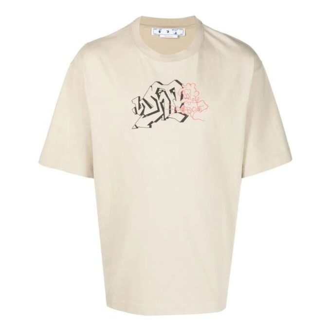 Off-White Men’ s SS22 Logo Pattern Round Neck Short Sleeve Version White T-Shirt